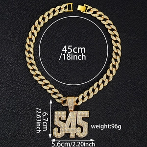 Dimensions détaillées du pendentif chiffre 545 avec chaîne cubaine et zircons cubiques