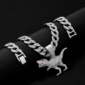 Iced Out Hip-Hop T-Rex Dinosaurier Anhänger Halskette mit Kristall-Panzerkette für Herren