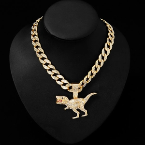 Hip Hop T-Rex Dinosaurier Anhänger Halskette Mit Panzerkette Legierung Zirkonia Vollbesetzt Strass Herren Street Schmuck