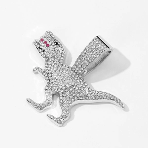 Hip Hop Silber Dinosaurier Anhänger für Herren mit weißen und rosa Kristallen