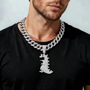 Hip Hop Dinosaur Pendant Necklace Iced Out Alloy Zirconia T-Rex Jewelry Gold Silver Necklace For Men Party Streetwear