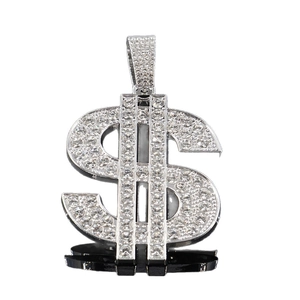Iced out dollar sign pendant on cuban chain necklace with rhinestones for men