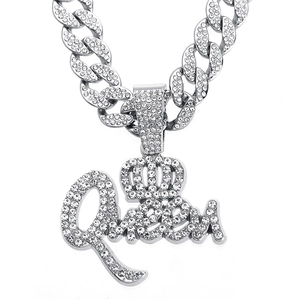 Pendente corona Queen hip hop con catena cubana argentata per uomini e donne