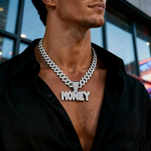 Κολιέ με Μενταγιόν Money Hip Hop από Κράμα με Στρας Αλυσίδα Κούβας Κοσμήματα Iced Out για Άνδρες Γυναίκες Αξεσουάρ Πάρτι