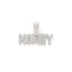 Hip hop ασημένιο μενταγιόν MONEY με λαμπερά κρύσταλλα σε λευκό φόντο