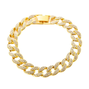 Bracciale Hip Hop 15MM Maglia Cubana in Lega di Zinco Iced Out Oro Argento Oro Rosa con Strass Catena a U Gioielli Unisex