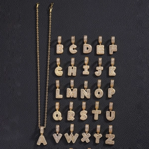 Hip hop 26 letters gold pendant necklace with cubic zirconia micro paved rope chain