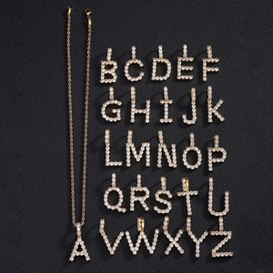 Gold plated hip hop necklace with 26 letters pendants and clear zircon stones
