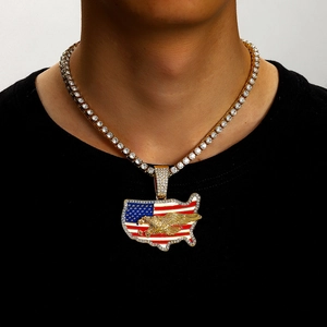 Men's hip-hop tennis chain with iced out US map flag and eagle pendant jewelry