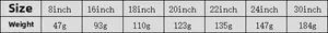Size chart showing 15mm cuban chain lengths from 8 to 30 inches and weights in grams