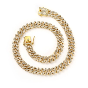 Hip hop 12 mm gouden Cubaanse schakelketting met glanzende strass-steentjes spiraal