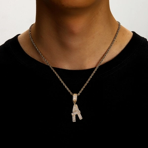 Hip Hop Copper Zirconia Initial Letter Pendant Necklace For Women Iced Out Rope Chain Trendy Fashion Jewelry Gift