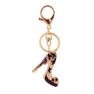 Porte-clés chaussure à talon en strass avec motif floral et fermoir mousqueton doré chic