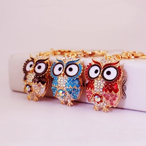 Süße Eule Schlüsselanhänger Zinklegierung Strass Emaille Tier Tasche Anhänger Schlüsselring Für Damen Mädchen Schmuck Geschenk