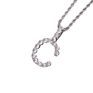 Hip hop silver letter C pendant necklace with cubic zirconia on a rope chain