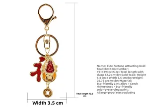 Dettaglio portachiavi rospo portafortuna con dimensioni e materiali in strass lucidi