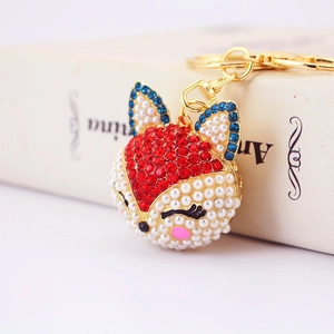Porte-clés Renard Mignon en Alliage de Zinc avec Strass et Fausses Künstliche Perles Bijou de Sac Accessoire de Voiture pour Femmes Filles