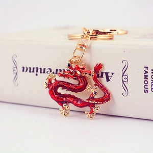 Chinese Style Zinc Alloy Dragon Keychain With Enamel And Rhinestones Traditional Zodiac Mascot Bag Pendant Accessory For Unisex