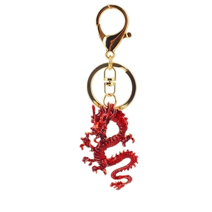 Traditional red Chinese dragon keychain with gold metal lobster clasp for bags