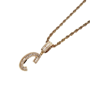 Hip hop gold letter C pendant necklace with cubic zirconia on a rope chain