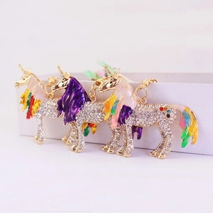 Cute Rhinestone Pegasus Unicorn Keychain Enamel Metal Bag Pendant For Women Girls Gift Zinc Alloy Keychain