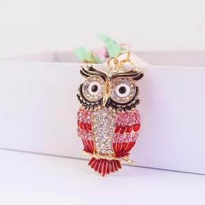 Porte-clés Hibou Créatif Mignon en Strass Alliage de Zinc Émail Pendentif Sac Anneau de Clé Métal Hibou pour Femme Cadeau