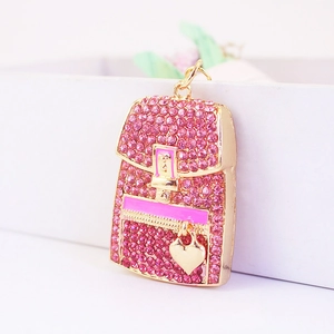 Rhinestone Mini Backpack Keychain For Women Sweet Heart Pendant Zinc Alloy Key Ring For Bag Charm Car Key Chain Accessory