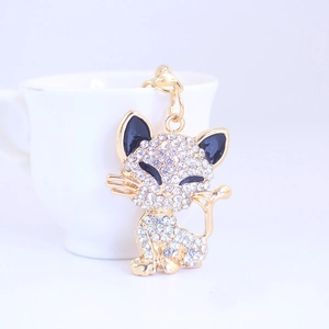 Sparkling crystal fox keychain with gold metal base for car keys and handbag decor