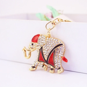 Portachiavi Elefante con Strass Stile Tailandese Animale Lega di Zinco Placcato Oro Smalto Ciondolo per Borsa Gioielli da Donna