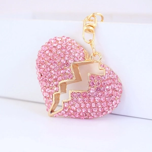 Herz Schlüsselanhänger mit rosa Strass und goldener Bruchstelle für Handtaschen