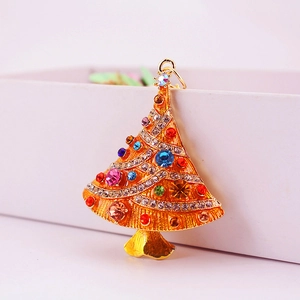 Sparkling rhinestone Christmas tree keychain pendant with colorful crystals for handbags