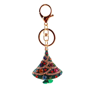 Sparkling Christmas tree keychain with colorful rhinestones on a gold-plated lobster clasp