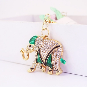 Portachiavi a elefante dorato con strass e smalto verde per ciondolo decorativo per borsa