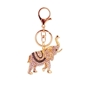Golden elephant keychain accessory with sparkling rhinestones and lobster clasp