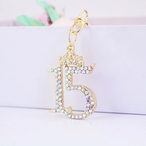 Creative Gold Number 15 Crown Keychain With Rhinestones Sparkling Zinc Alloy Pendant For Birthday Anniversary Party Women Gift