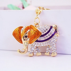 Cute golden Thai elephant keychain with colorful rhinestones and enamel for handbags