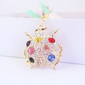 Cute ladybug keychain with colorful gemstones and rhinestones for car keys and bags