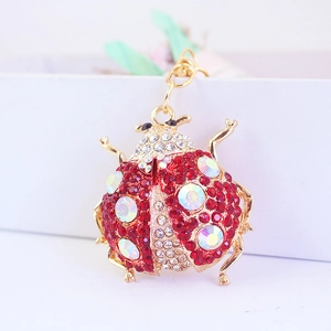 Charming red rhinestone ladybug keychain with gold alloy metal clip for women bag