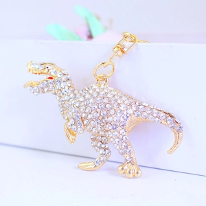 Sparkling crystal rhinestone T-Rex dinosaur keychain with golden alloy finish for women