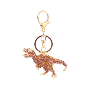 Sparkling rhinestone dinosaur keychain charm with golden metal lobster clasp and key ring