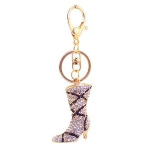 Creative crystal rhinestone boot keychain accessory with gold plating and black accents