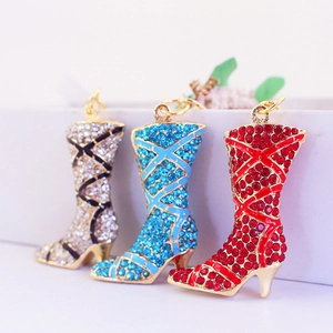 Rhinestone Inlaid High Heel Boot Keychain Gold Zinc Alloy Enamel Shoes Pendant Key Ring For Bag Decor Women Gift Fashion Jewelry