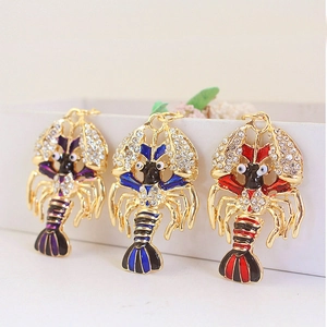Mignon Porte-clés Homard en Strass Alliage de Zinc Émail Pendentif Animal Accessoire de Sac Bijoux de Mode pour Femmes Cadeau