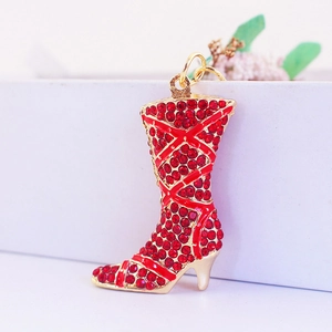 Creative red rhinestone high heel boot keychain and handbag charm with golden finish
