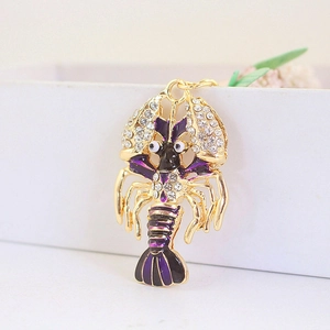 Porte-clés homard violet étincelant avec cristaux pour décoration de sac à main
