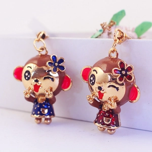 Cute Cartoon Monkey Keychain Zinc Alloy Rhinestone Enamel Flower Polka Dot Dress Key Ring Bag Pendant Accessory For Women