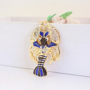 Porte-clés homard en cristal étincelant avec émail bleu et plaqué or pour femme