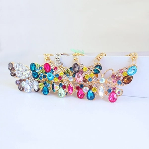 Portachiavi con Farfalla in Strass Lega di Zinco Colorato Cristallo Anello per Chiavi Donna Pendente Borsa Fascino Animale Regalo