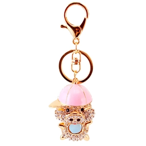 Porte-clés cochon en cristal avec casquette rose et décoration en alliage doré chic