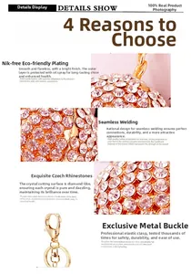 Macro detail of gold-plated crystal ball keychain with shiny Czech rhinestones